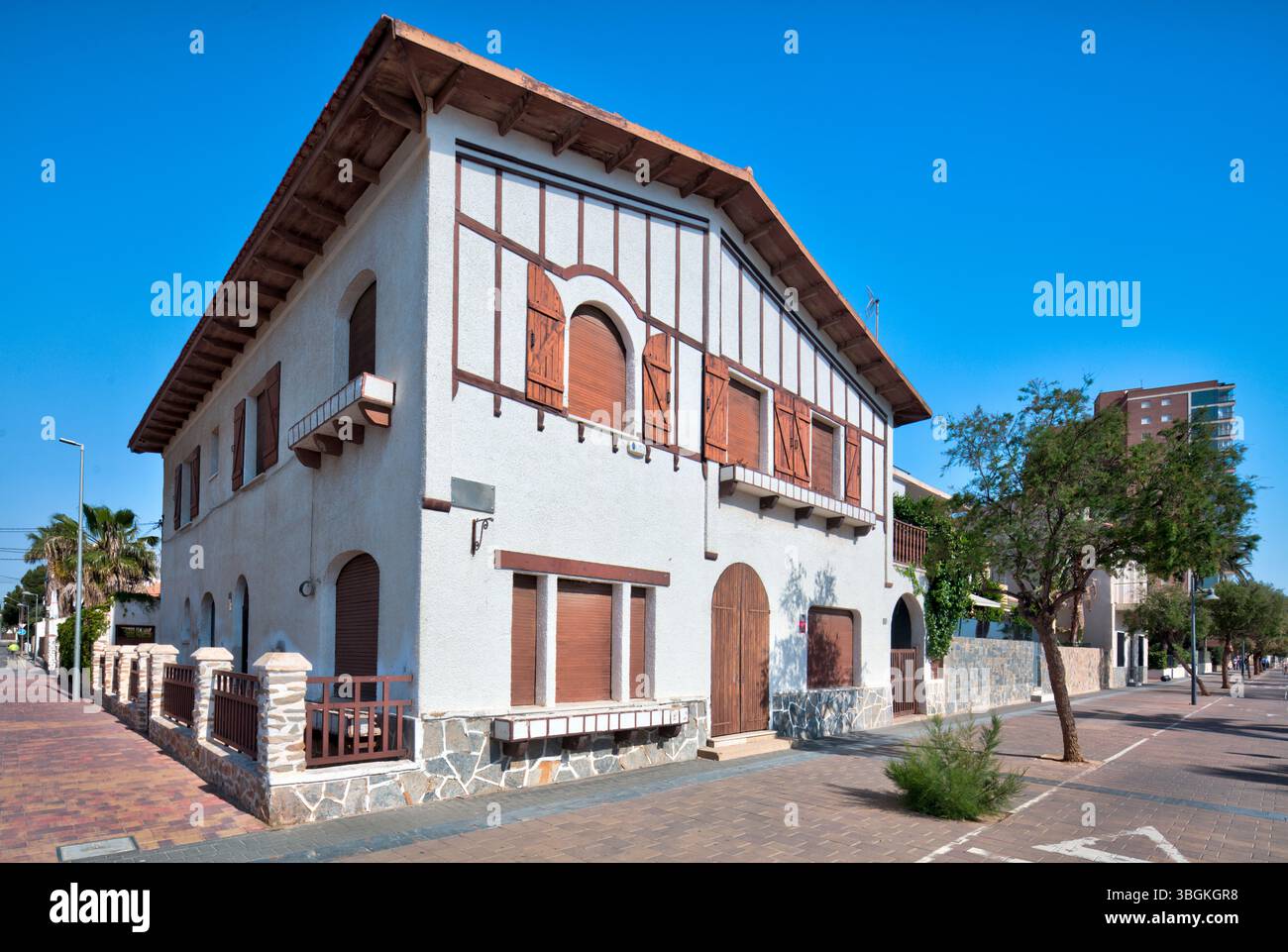Blick auf das Haus, Architektur, Stadtrundfahrt, Santiago de la Ribera, Mar Menor, autonome Region Murcia, Spanien, Stockfoto