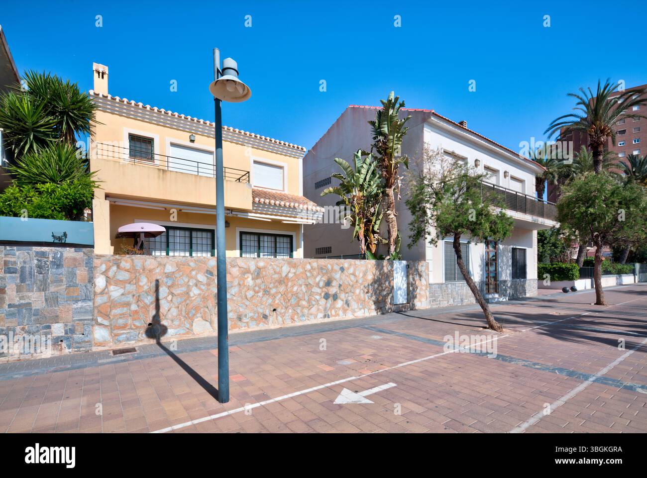 Blick auf das Haus, Architektur, Stadtbesichtigung, Santiago de la Ribera, Mar Menor, autonome Region Murcia, Spanien, Stockfoto