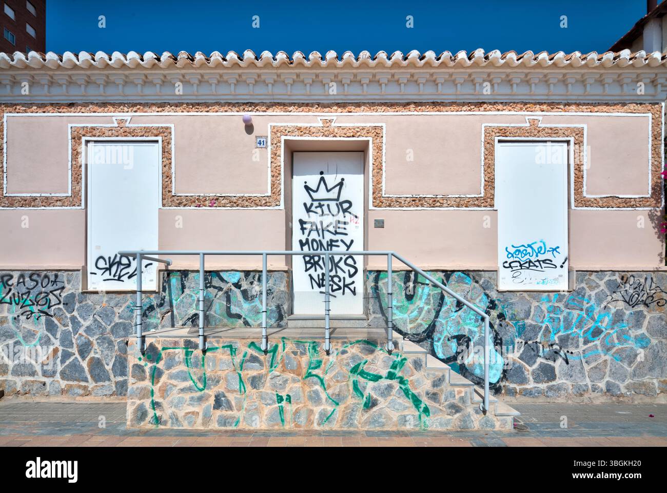 Blick auf das Haus, Architektur, Stadtrundfahrt, Santiago de la Ribera, Mar Menor, autonome Region Murcia, Spanien, Stockfoto