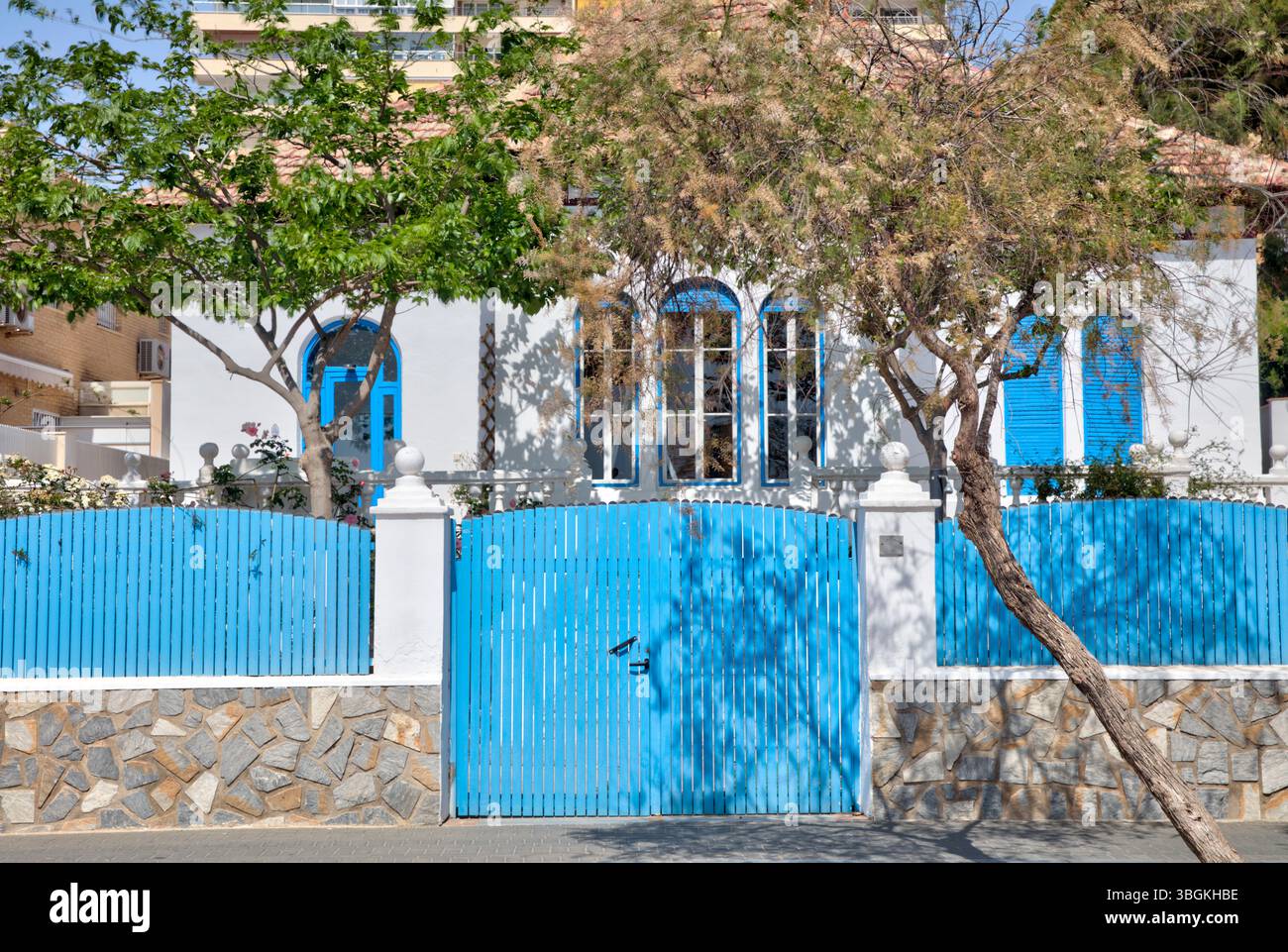 Blick auf das Haus, Architektur, Stadtrundfahrt, Santiago de la Ribera, Mar Menor, autonome Region Murcia, Spanien, Stockfoto