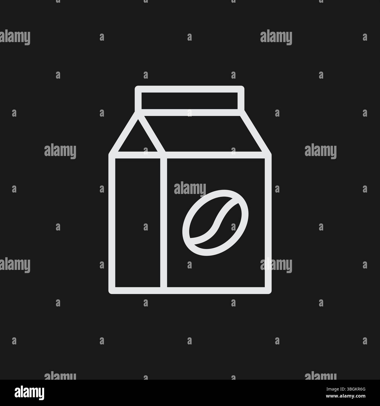 Kaffeepaket oder Karton mit Logo für Kaffeebohnen auf schwarzem Hintergrund, für Getränkeprodukte oder Einzelhandelsartikel, weißes Umrisssymbol Stock Vektor