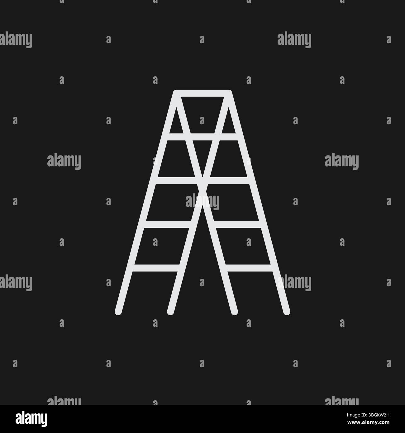 Trittleiter oder A-Rahmen Leiter auf schwarzem Hintergrund, die Zugang, Arbeit oder Heimverbesserung darstellt, weißes Umrisssymbol Stock Vektor
