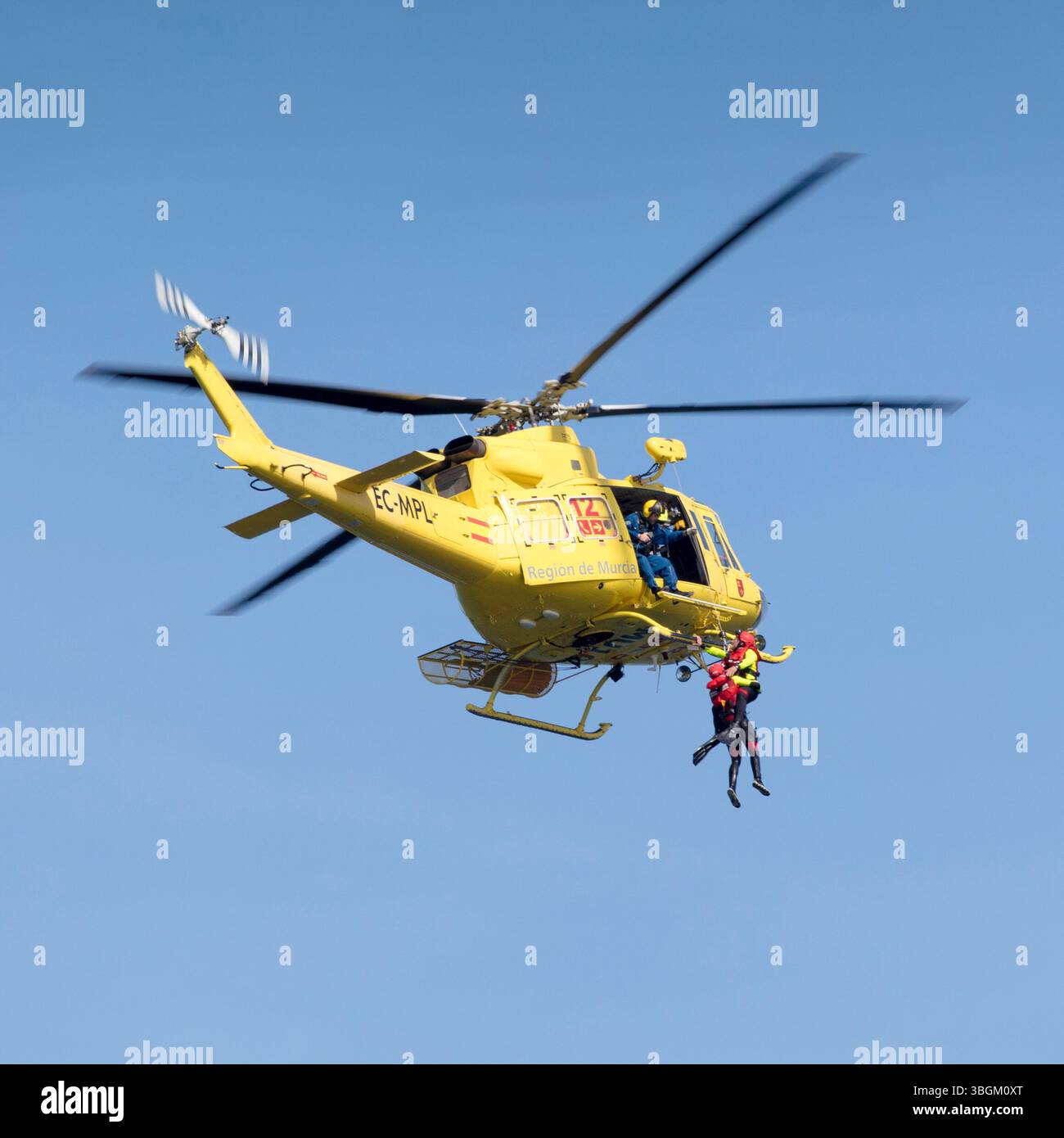 Festival Aereo San Javier, Flugschau, Rettung, Hubschrauber, Übung, Santiago de la Ribera, Mar Menor, autonome Region Murcia, Spanien, Stockfoto