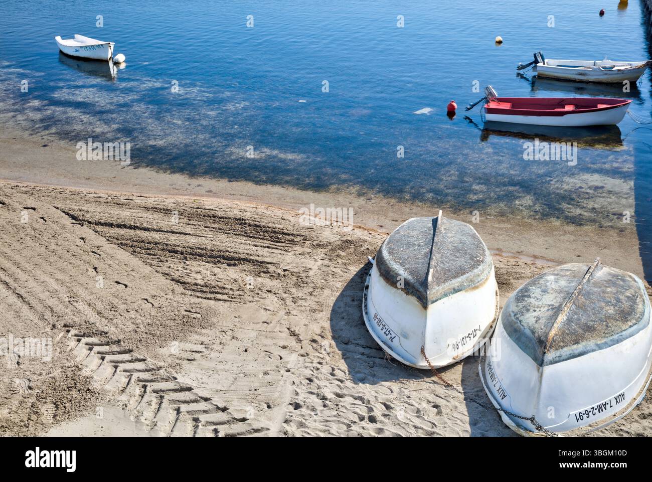 Playa Barnuevo, Boote, Idyll, Santiago de la Ribera, Mar Menor, autonome Region Murcia, Spanien, Stockfoto