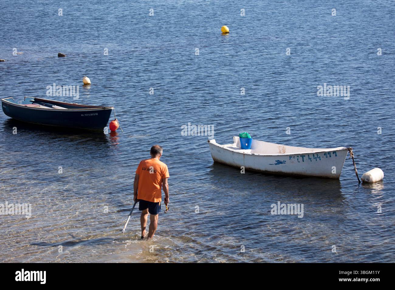 Playa Barnuevo, Boot, Fischer, Idyll, Santiago de la Ribera, Mar Menor, autonome Region Murcia, Spanien, Stockfoto