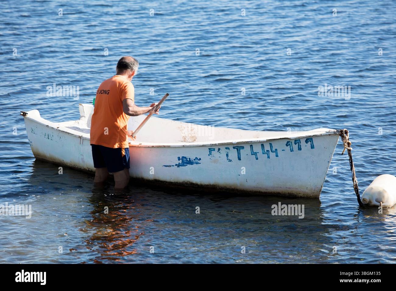 Playa Barnuevo, Boot, Fischer, Idyll, Santiago de la Ribera, Mar Menor, autonome Region Murcia, Spanien, Stockfoto
