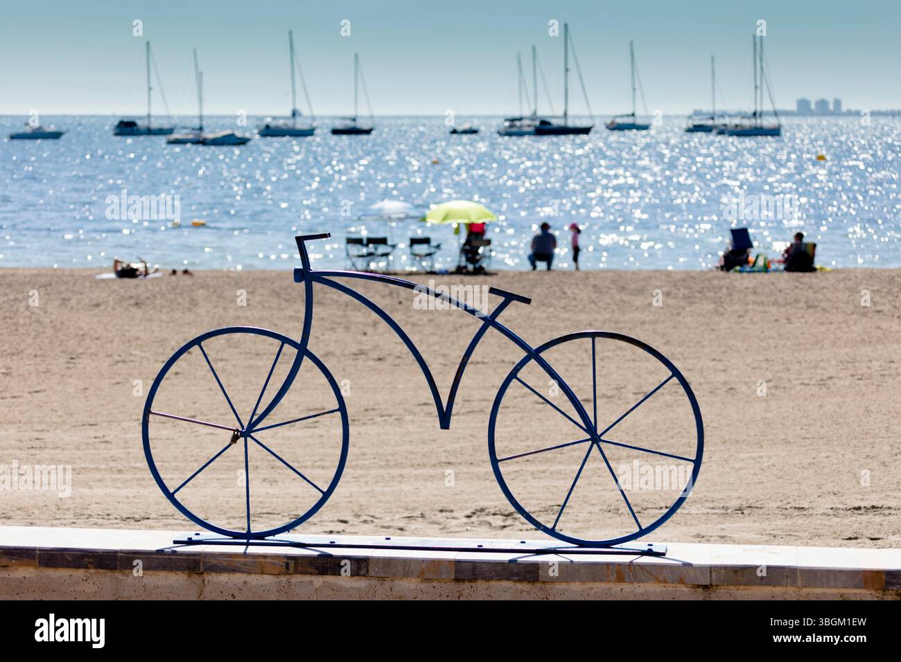 Playa de Colon, Strand, Boote, Santiago de la Ribera, Mar Menor, autonome Region Murcia, Spanien, Stockfoto