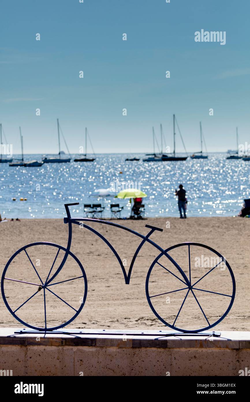 Playa de Colon, Strand, Boote, Santiago de la Ribera, Mar Menor, autonome Region Murcia, Spanien, Stockfoto
