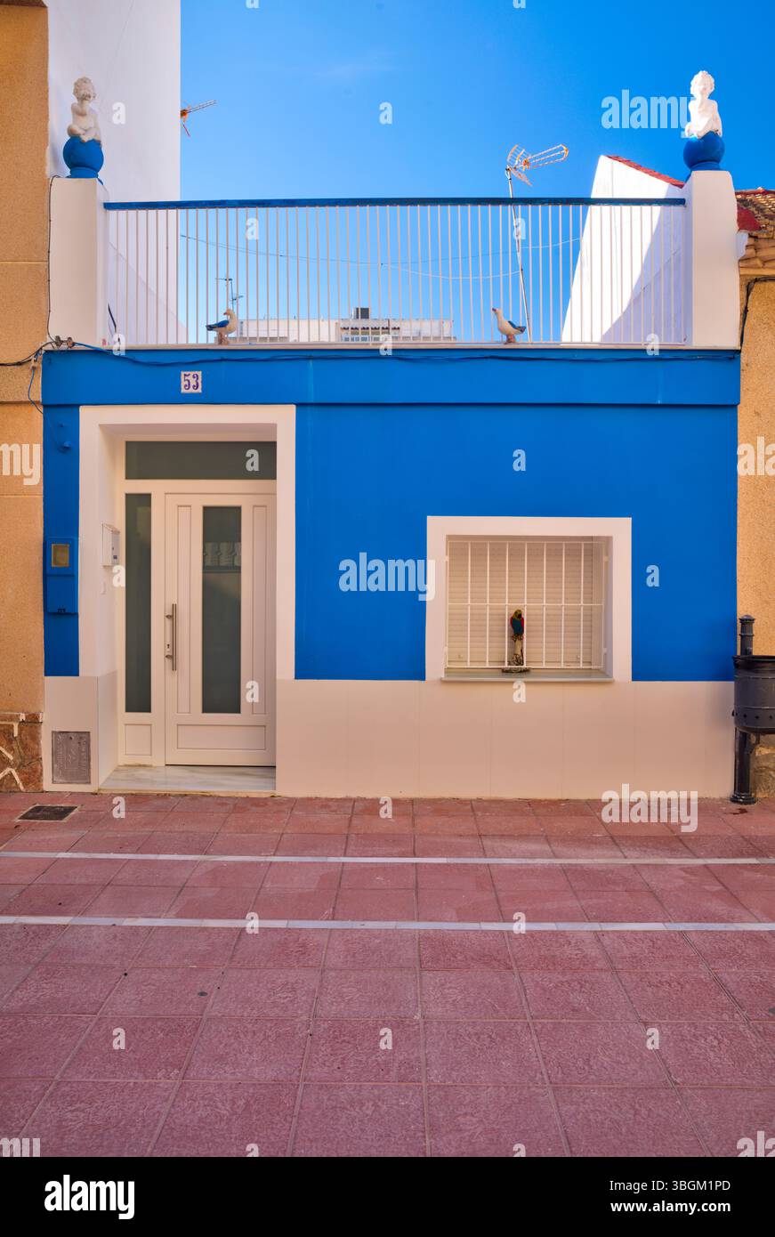 Blick auf das Haus, Fassade, Architektur, Stadtbesichtigung, Santiago de la Ribera, Mar Menor, autonome Region Murcia, Spanien, Stockfoto