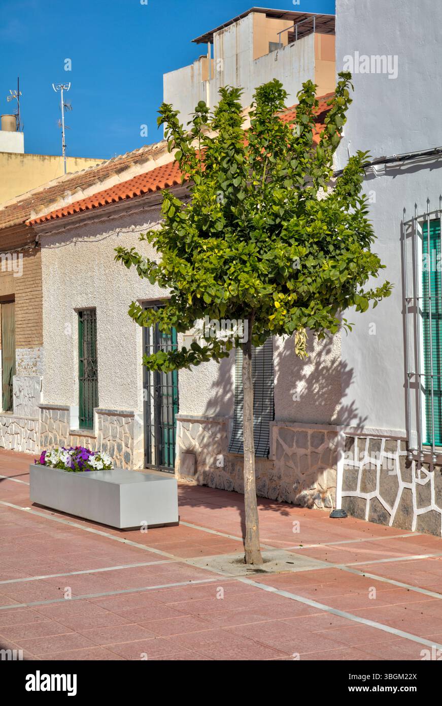 Blick auf das Haus, Fassade, Architektur, Stadtbesichtigung, Santiago de la Ribera, Mar Menor, autonome Region Murcia, Spanien, Stockfoto