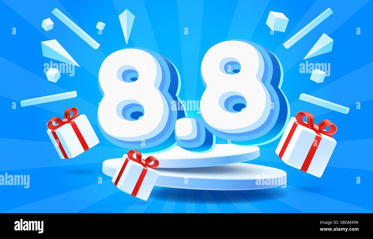 8,8 Verkaufsbanner, Sonderaktion für Veranstaltungen, Marktwerbung. Vektor Stock Vektor