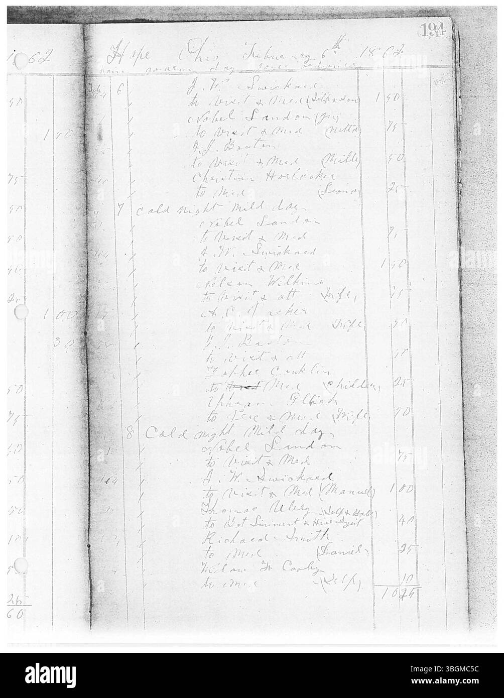 Das Tagebuch von Dr. Sylvester William Ranney aus dem Jahr 1860 zeigt das tägliche Leben eines Arztes aus dem 19. Jahrhundert in Ohio. Die Zeitschrift umfasst medizinische Behandlungen, Interaktionen mit Patienten und Beobachtungen zu gesundheitlichen Problemen, die während dieser Zeit vorherrschten. Stockfoto