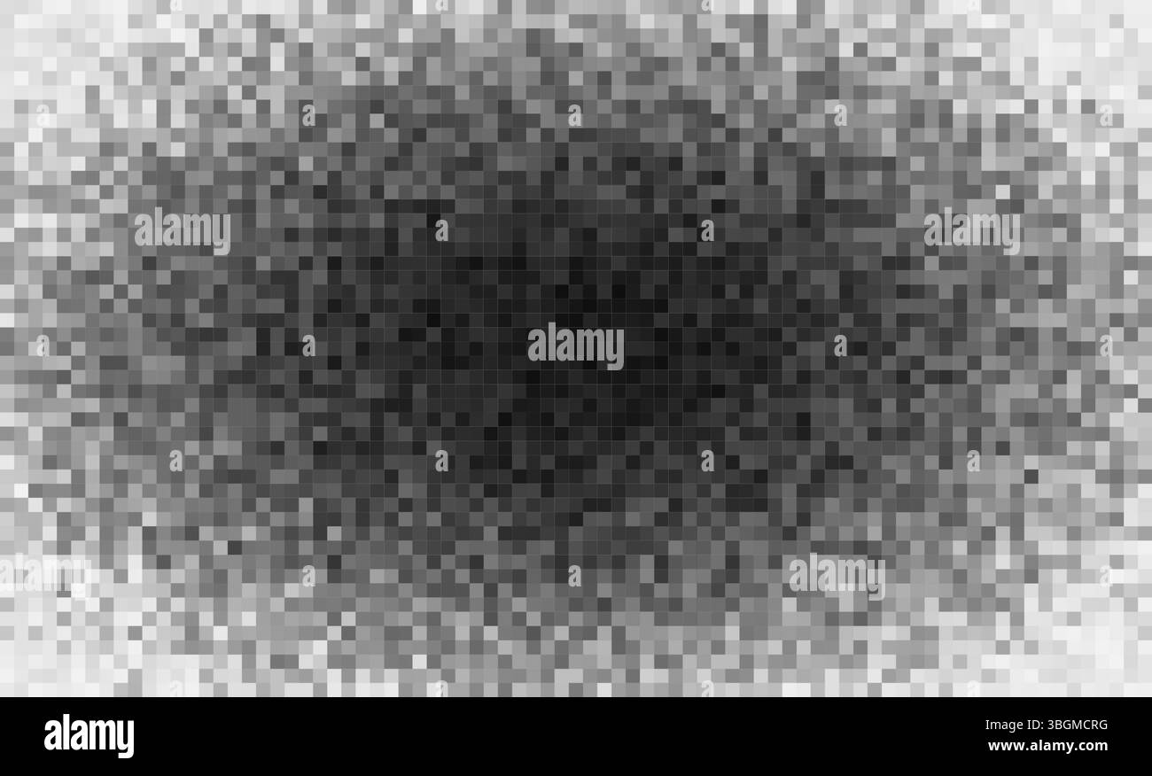 Blackout mit dichter zentraler Pixelunschärfe. Kontraststarkes Zensurrauschen, das blockierte Daten oder dunkle Signalbereiche simuliert. Starke Glittenästhetik. Vektor Stock Vektor