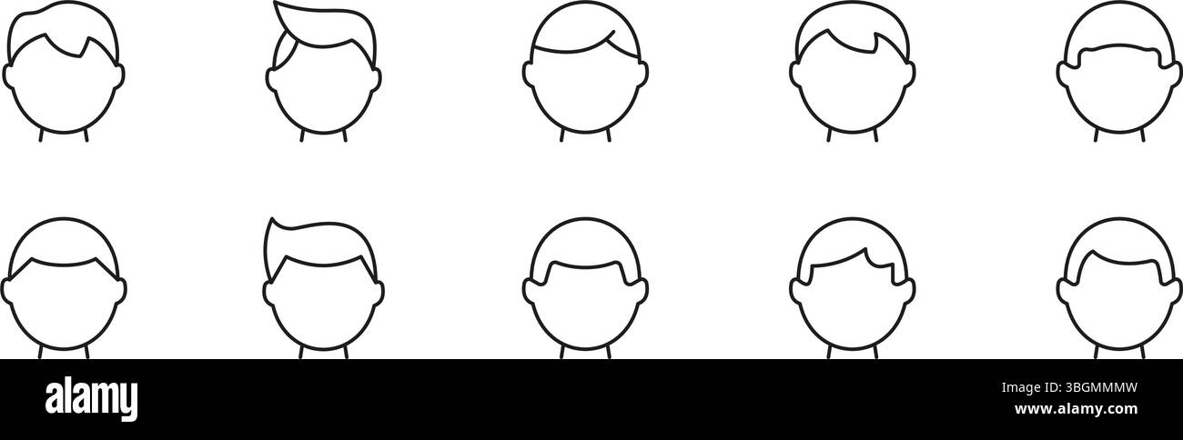Hairstylen Für Männer, Outline-Symbol Set. Verschiedene Männer Haircuts Symbol Kollektion. Friseur, Pflege Und Stil. Bearbeitbare Kontur. Isolierter Vektor Stock Vektor
