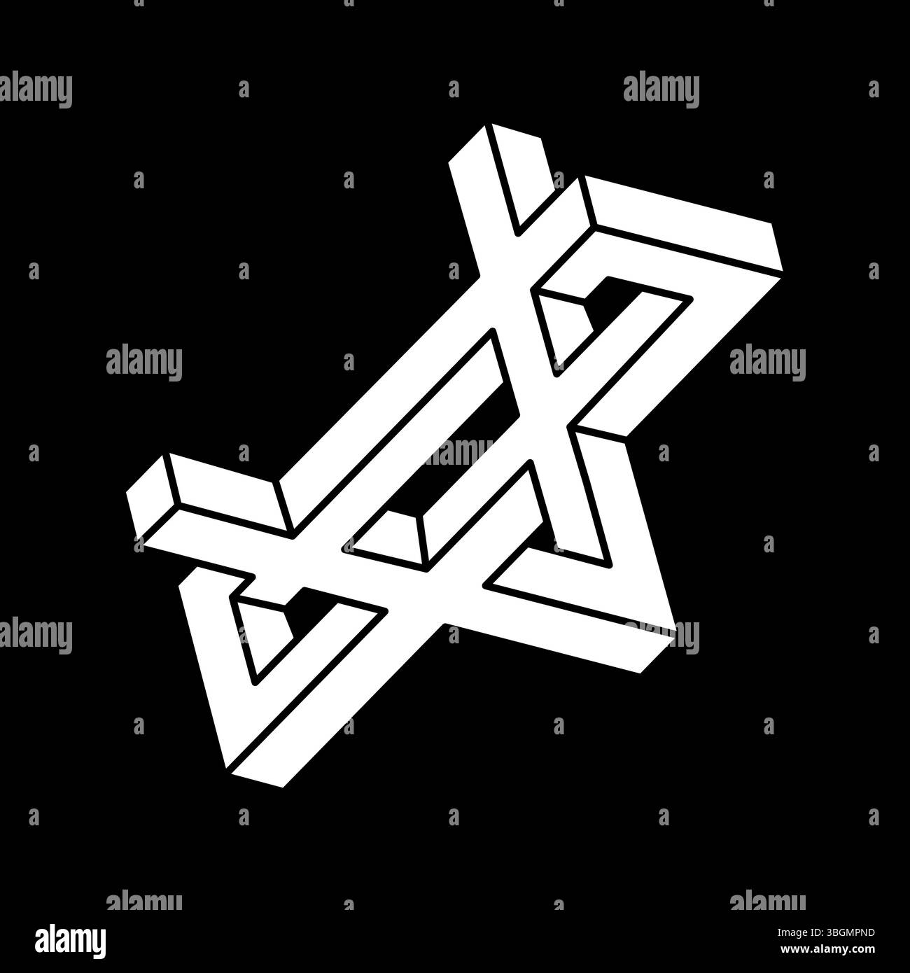 Optische Täuschung. Unmögliche Form. Escher-Paradoxon. Optisches Kunstobjekt. Geometrische Figur. Stock Vektor