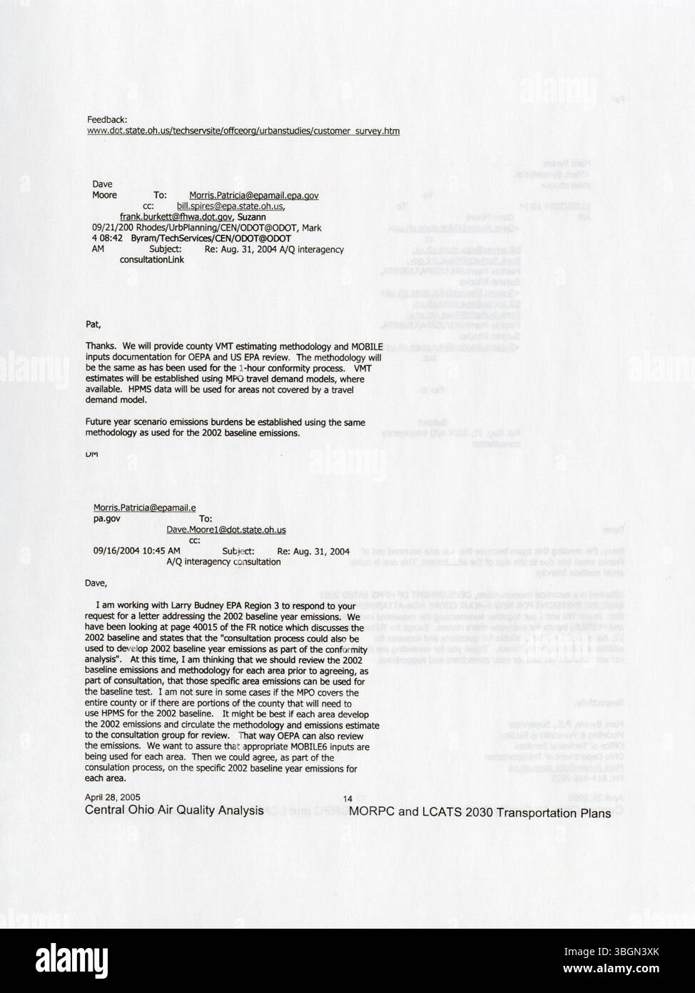 Dieses Dokument gibt einen Überblick über die Luftqualität in Central Ohio und die Bezeichnungen für die Nichterfüllung von sechs Countys. Nach den Änderungen des Clean Air Act von 1990 leitete die Ohio EPA die Entwicklung des State Implementation Plans (SIP) zur Erfüllung ozonbezogener Luftqualitätsnormen. Stockfoto