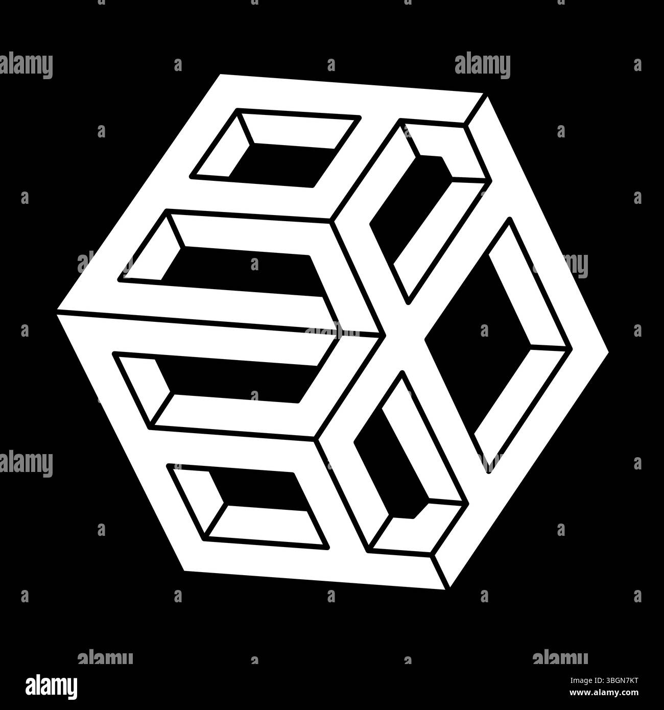 Illusionsformen. 3D-Geometrie. Optische Illusionsfigur. Heilige Geometrie. Escher-STYLE. Stock Vektor