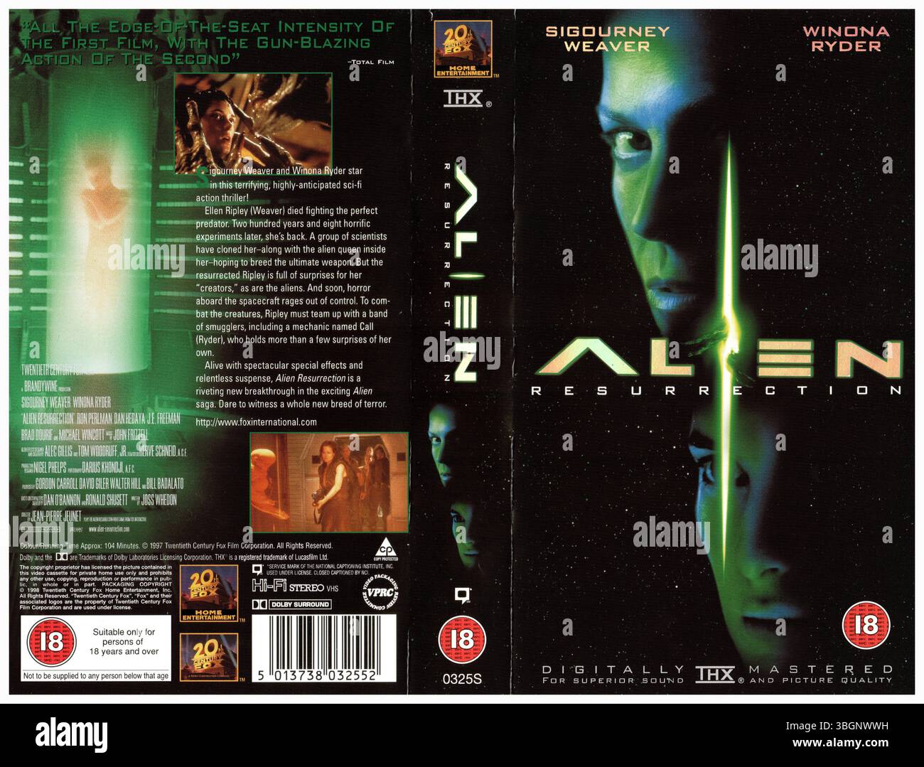 Alien Resurrection (1997, Regie: Jean-Pierre Jeunet) VHS Cover ('98 UK) von Twentieth Century Fox Home Entertainment Stockfoto