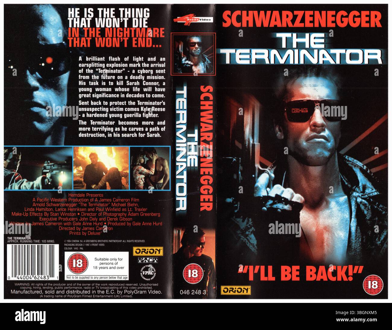 The Terminator, US-amerikanischer Science-Fiction-Actionfilm von James Cameron VHS Cover (1997, UK) von PolyGram Video aus dem Jahr 1984 Stockfoto