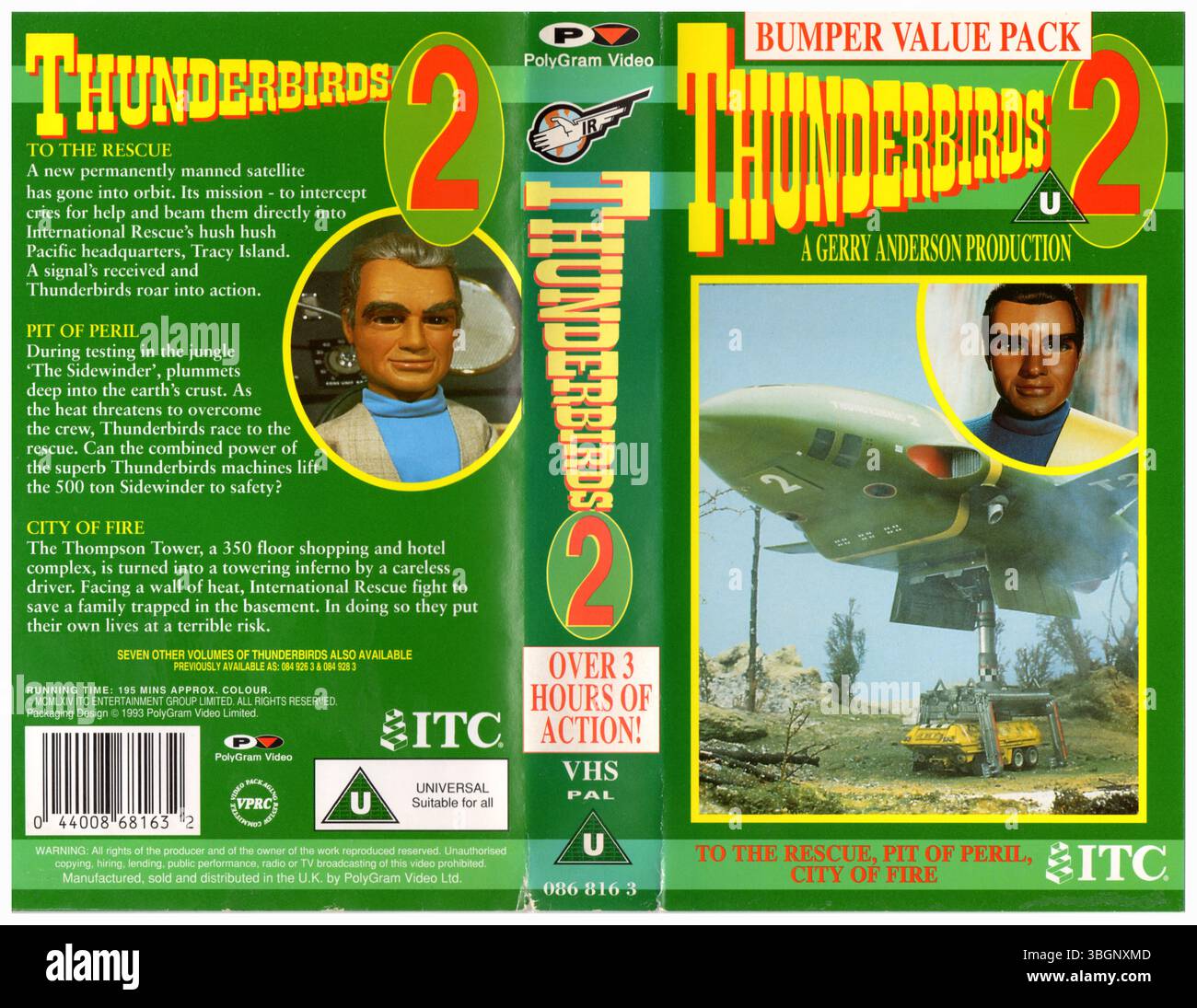 Thunderbirds 2: To the Rescue, Pit of Peril & City of Fire VHS Cover (1993) (UK) von PolyGram Video Stockfoto