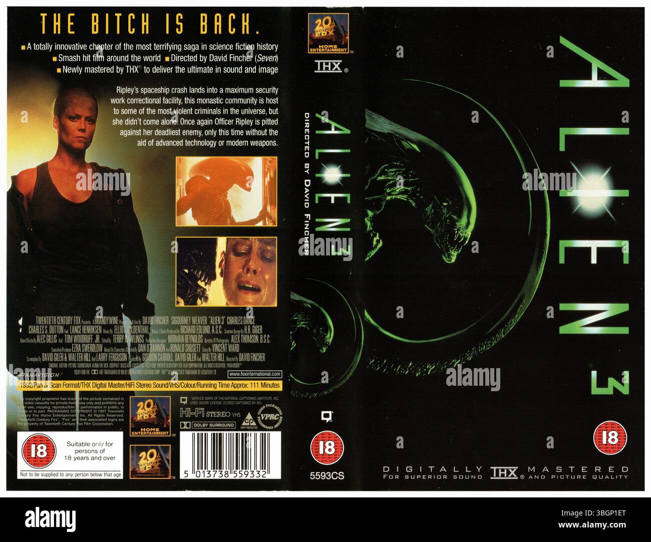 Alien 3 1992 US-amerikanischer Science-Fiction-Horrorfilm unter der Regie von David Fincher VHS Cover von Twentieth Century Fox Home Entertainment 1997 Edition Stockfoto
