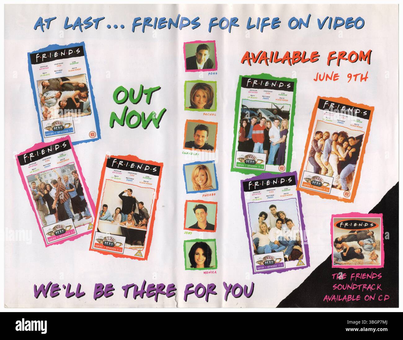 1997 VHS Video Friends Serie 1 Promo – „at Last Friends for Life on Video“, „verfügbar ab 9. Juni“, Soundtrack von Friends Stockfoto