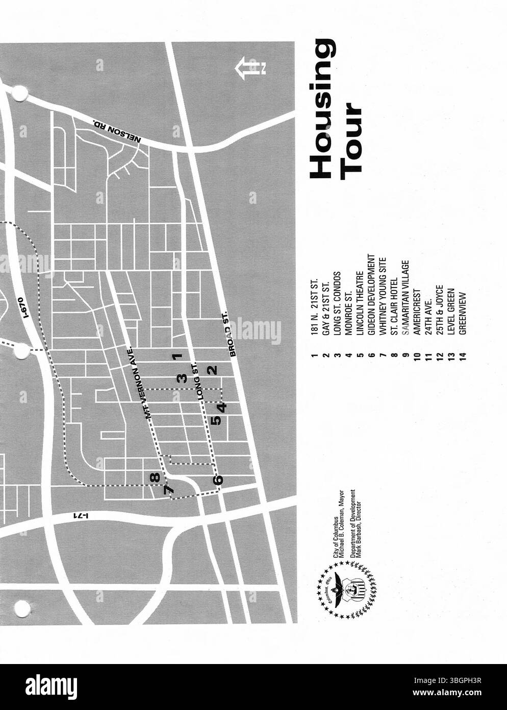 Diese Reihe von Pressemitteilungen aus dem Büro von Bürgermeister Michael Coleman im Jahr 2005 beleuchtet verschiedene politische Updates und Regierungsbemühungen aus seiner Amtszeit als 52. Bürgermeister von Columbus, Ohio. Coleman, der erste afroamerikanische Bürgermeister, diente von 2000 bis 2016 und wurde der am längsten dienende Bürgermeister in der Geschichte von Columbus. Stockfoto
