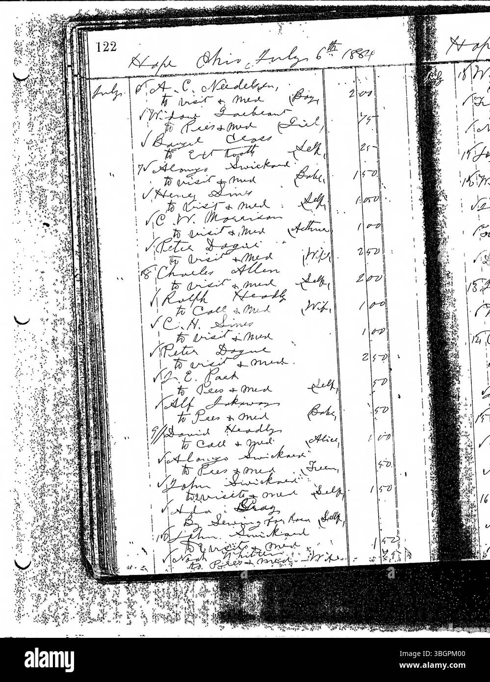 Das Tagebuch von Dr. Sylvester William Ranney, das die Jahre 1882 bis 1891 abdeckt, enthält medizinische Aufzeichnungen über seine Praxis im Nordosten von Ohio. Die digitalisierten Aufzeichnungen sind Teil eines Projekts der Franklin County Genealogical & Historical Society. Stockfoto