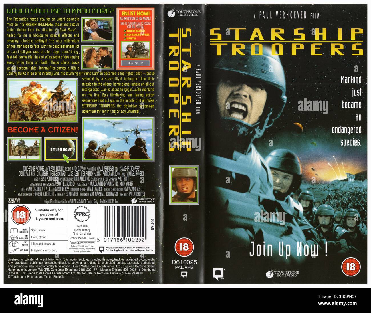 Raumschiff Troopers (1997, Paul Verhoeven) VHS Cover (1998) (UK) von Buena Vista Home Entertainment Stockfoto