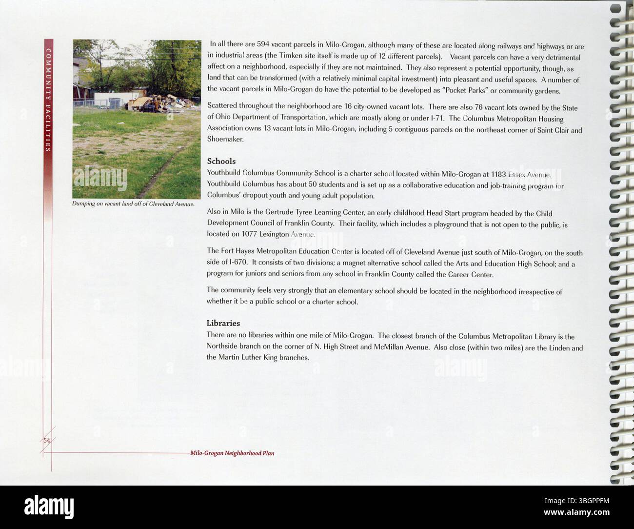 Der Milo-Grogan Neighborhood Plan, der 2007 von der Milo Grogan Area Commission initiiert wurde, dient als Leitfaden für öffentliche und private Entscheidungen. Der Plan wird für Zoning-Anwendungen, öffentliche Verbesserungen und Nachbarschaftsmöglichkeiten verwendet. Eine Beratungsgruppe, zu der Kommissare, Einwohner und Geschäftsinhaber gehören, trug zu ihrer Entwicklung bei. Stockfoto