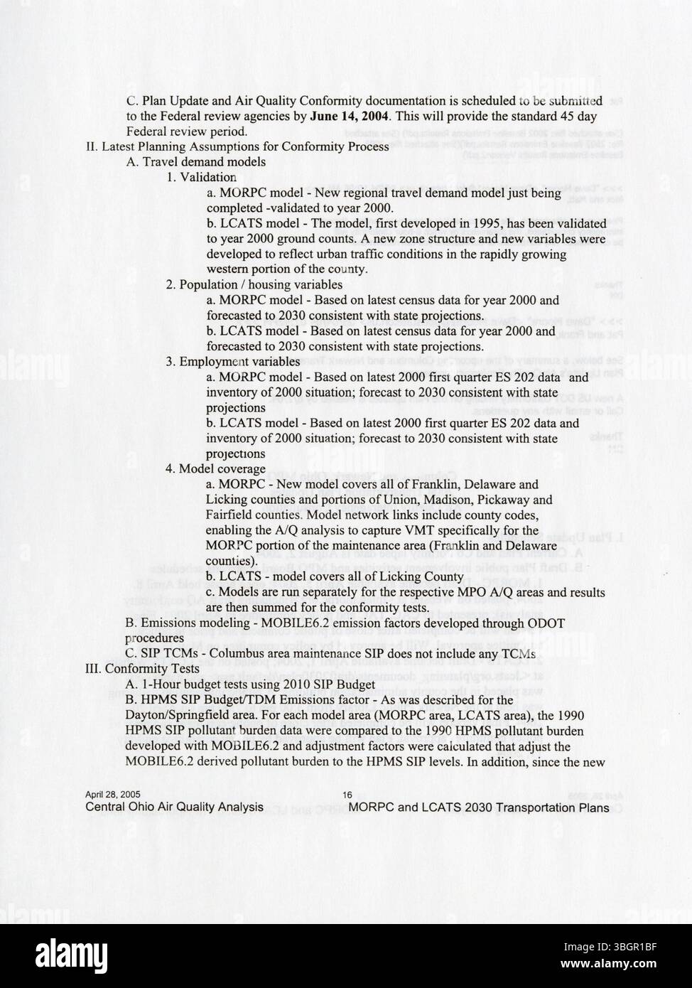 Die Central Ohio Air Quality Analysis von 2005 identifiziert Countys in Ohio als Gebiete, in denen die Ozonbelastung aufgrund des 8-Stunden-Ozonstandards von 1997 nicht erreicht wird. Die EPA von Ohio überwacht die Entwicklung eines staatlichen Umsetzungsplans für Emissionsminderungen und die Einhaltung der Luftqualität. Stockfoto
