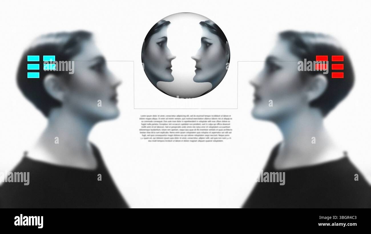 Illustration der Telepathie, die eine mentale und emotionale Verbindung zwischen zwei Individuen darstellt. Stockfoto