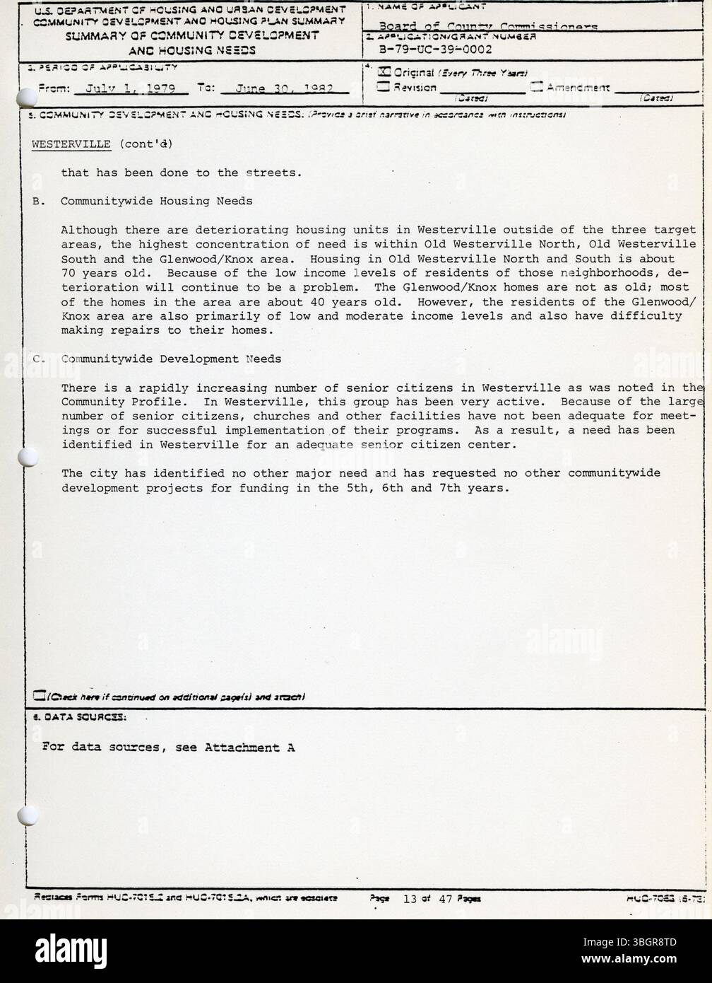 Franklin County berichtet 1979 über seine Wohnungs- und Gemeindeentwicklungsaktivitäten und hebt die Verwendung von Blockentwicklungsbeihilfen für die städtische Revitalisierung und die Verbesserung des Wohnraums hervor. Stockfoto