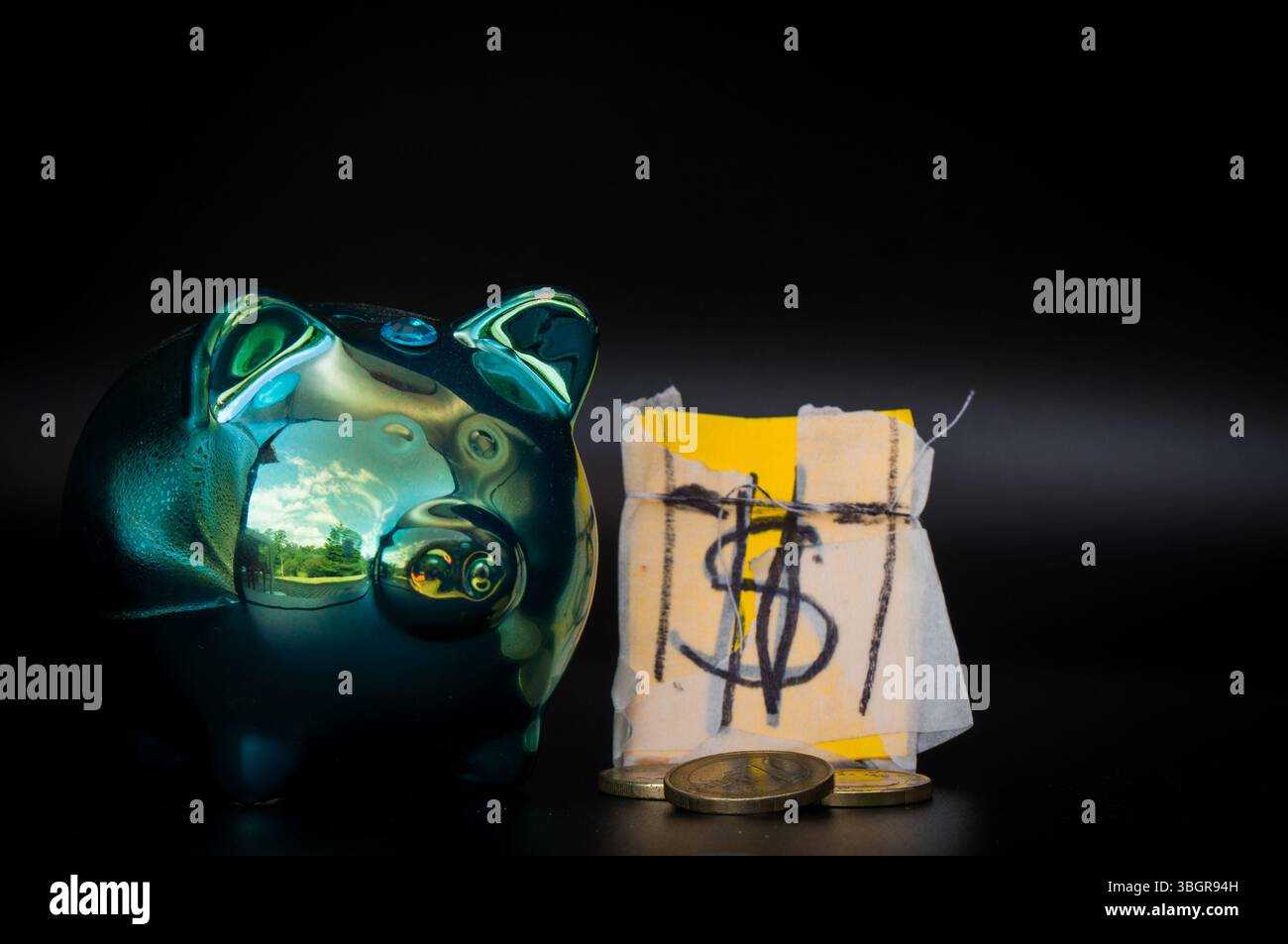 Eine Tüte Geld, die sich ein Kind vorgestellt hat Stockfoto