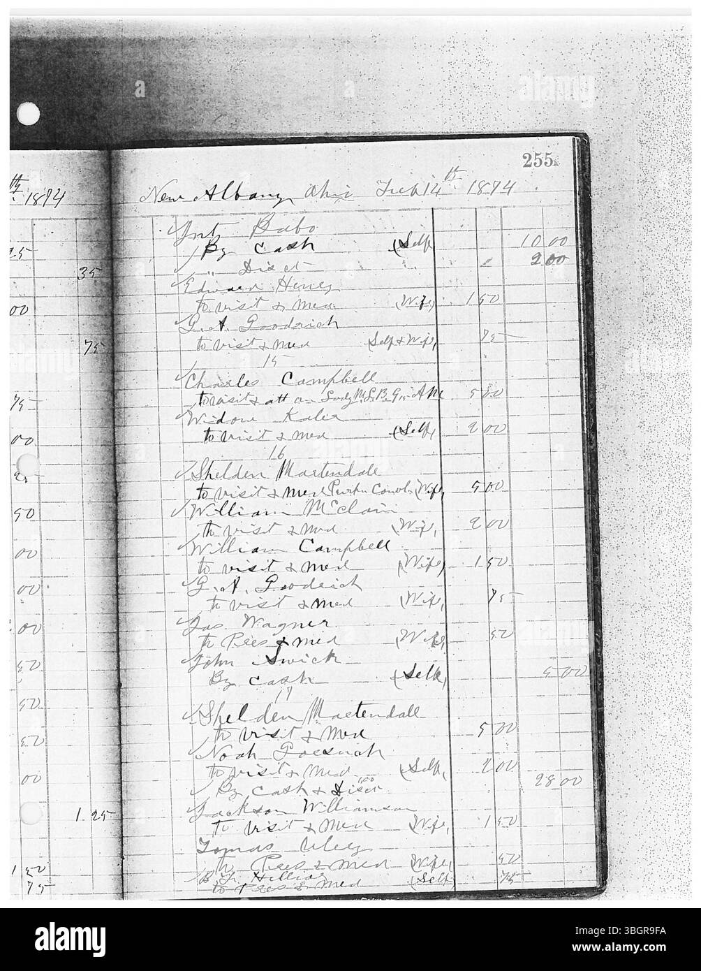 Dieser Teil des Tagesbuchs von Dr. Sylvester William Ranney von 1875 bis 1878 enthüllt Details über seine medizinischen Behandlungen und Leistungen in der Region Central Ohio. Das Tagebuch bietet Einblicke in lokale Gesundheitstrends und Interaktionen zwischen Arzt und Patient in den späten 1800er Jahren Stockfoto