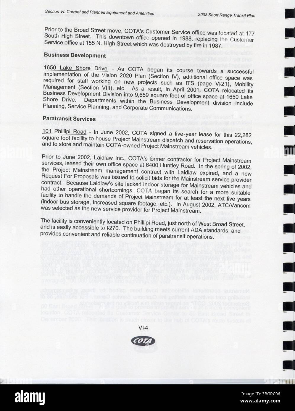 Die Central Ohio Transit Authority (COTA) legt ihren Short Range Transit Plan (2003-2007) vor, in dem die Kapazität des derzeitigen Systems analysiert und Verbesserungen des Transitdienstes ermittelt werden. Der Plan enthält prioritäre Finanzierungsstrategien und Empfehlungen zur Förderung der Mobilität und Nachhaltigkeit im Verkehrssystem in Zentral-Ohio. Stockfoto
