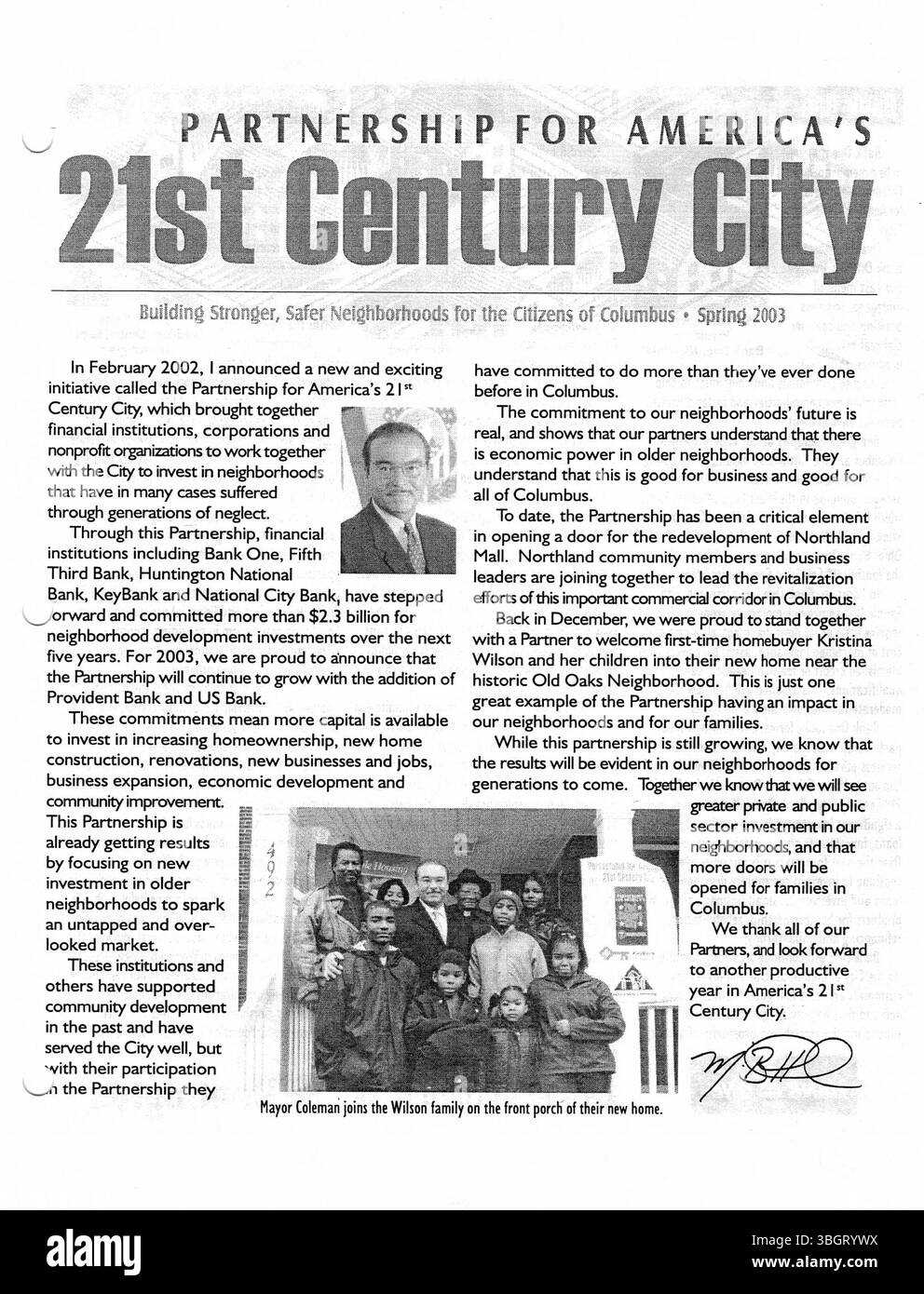 Die Pressemitteilungen aus dem Jahr 2003, die vom Büro von Bürgermeister Michael Coleman produziert wurden, dokumentieren seine politische Arbeit, Stadtführung und Regierungsführung während seiner Amtszeit als Columbus’ erster afroamerikanischer Bürgermeister von 2000 bis 2016. Stockfoto