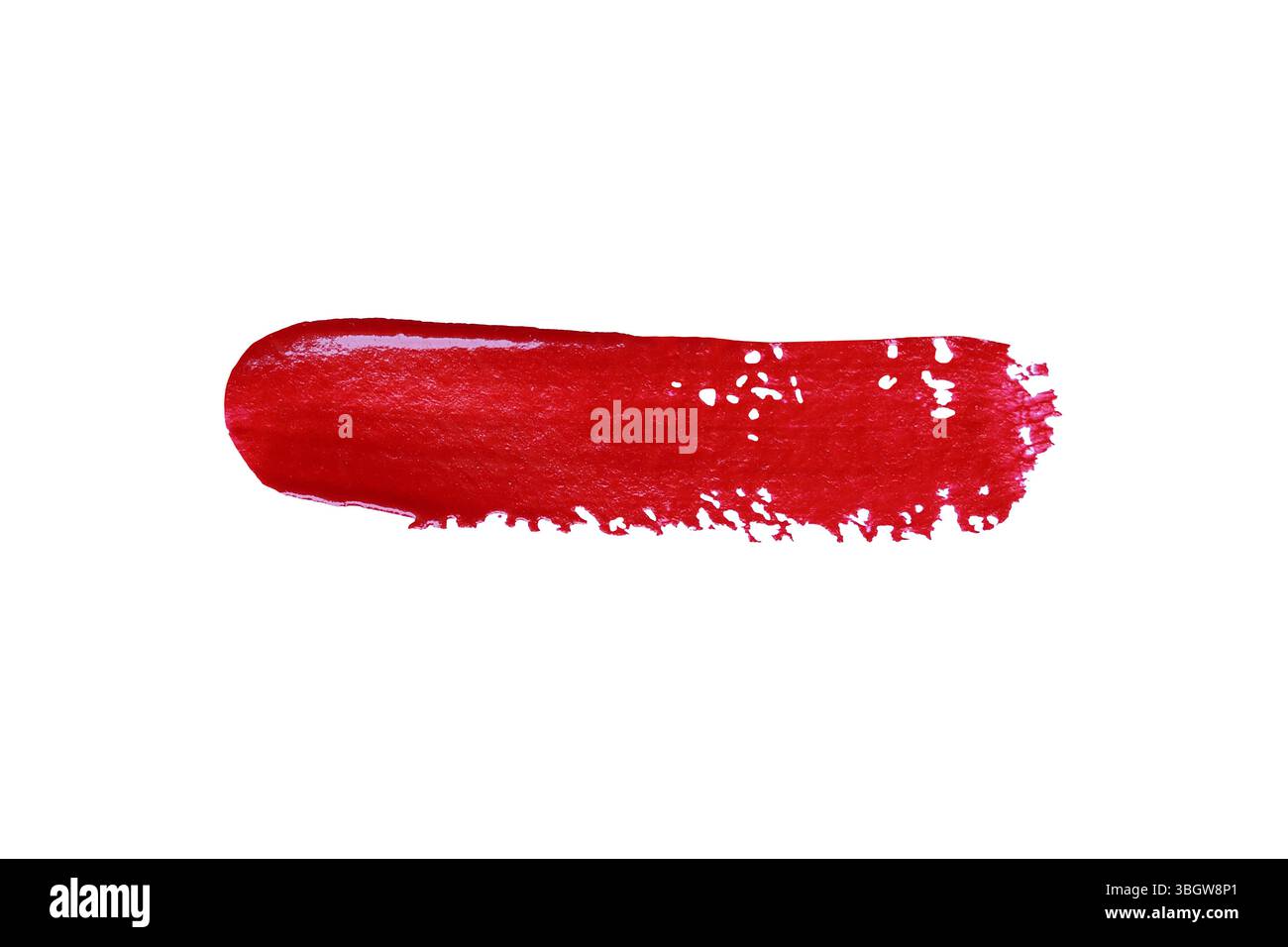 Ein leuchtend roter Farbstrich, isoliert auf weißem Hintergrund und mit Beschneidungspfaden. Mit satter Textur und lebendigen Farben. Perfekt für künstlerische Zwecke Stockfoto
