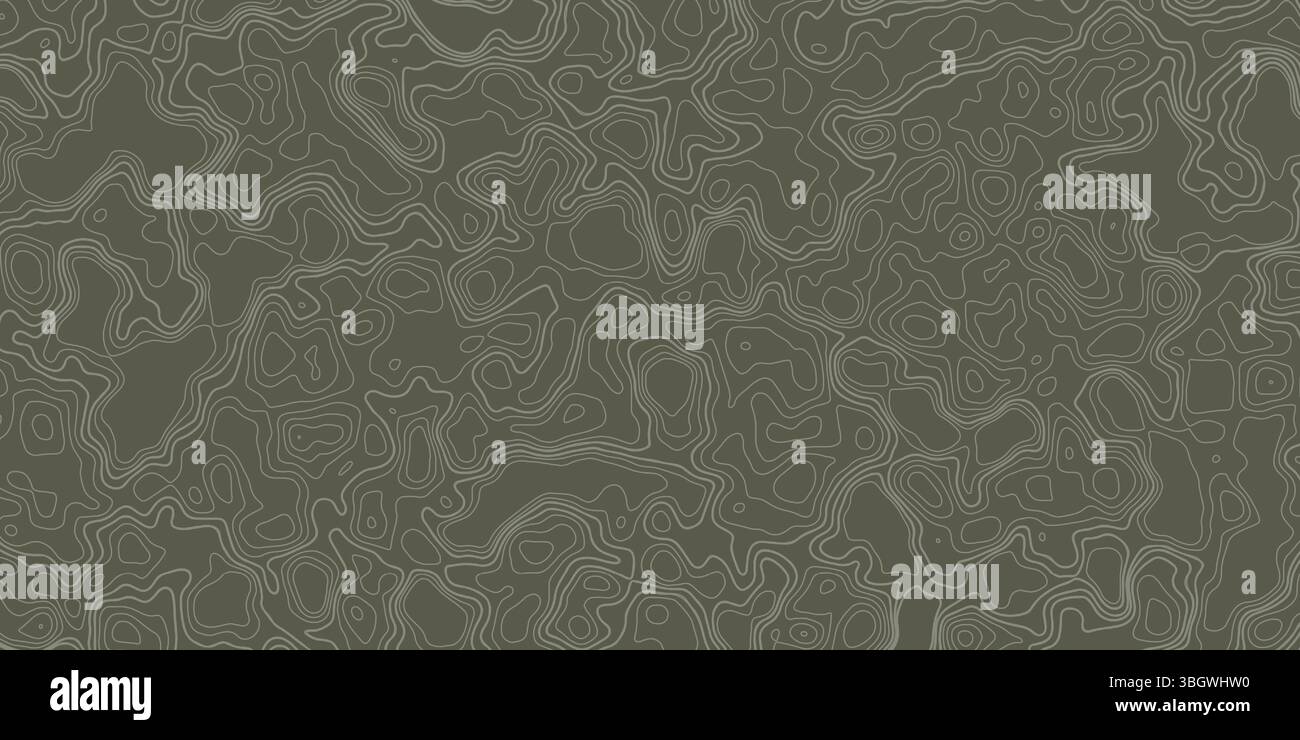 Komplexe grüne Konturlinien, die ein topografisches Kartendesign auf texturiertem Hintergrund darstellen Stock Vektor