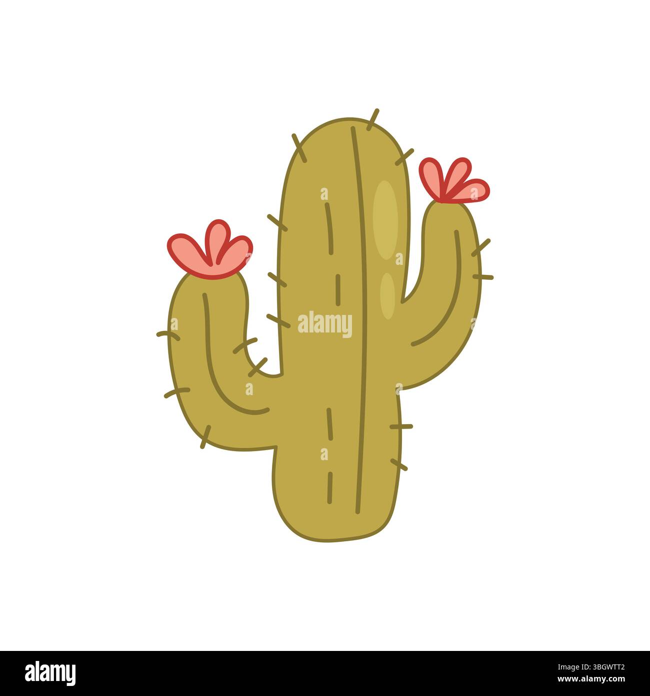 Niedliche grüne Kaktus-Illustration mit roten Blumen, perfekt für westliche Aufkleber, digitale Kunst und Natur inspirierte Designs. Stock Vektor