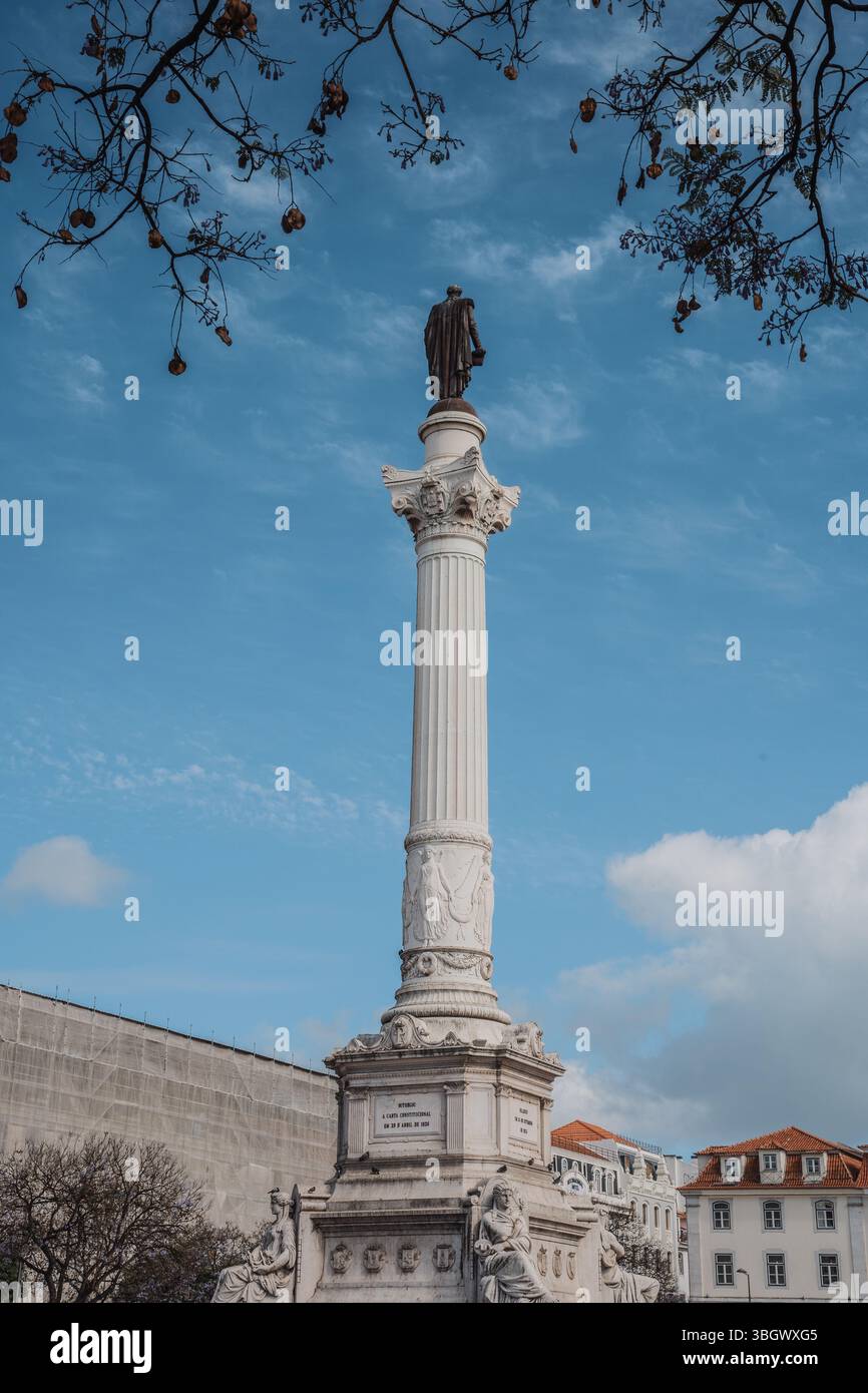 Statue von Pedro IV. Auf dem Rossio-Platz, Lissabon Stockfoto