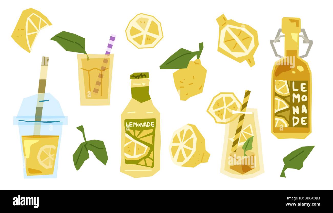 Illustrationsset Für Limonade-Getränke Stock Vektor
