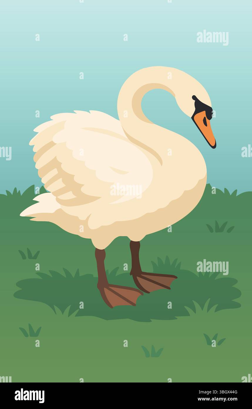 Ein stummer Schwan, der auf Gras steht Stock Vektor