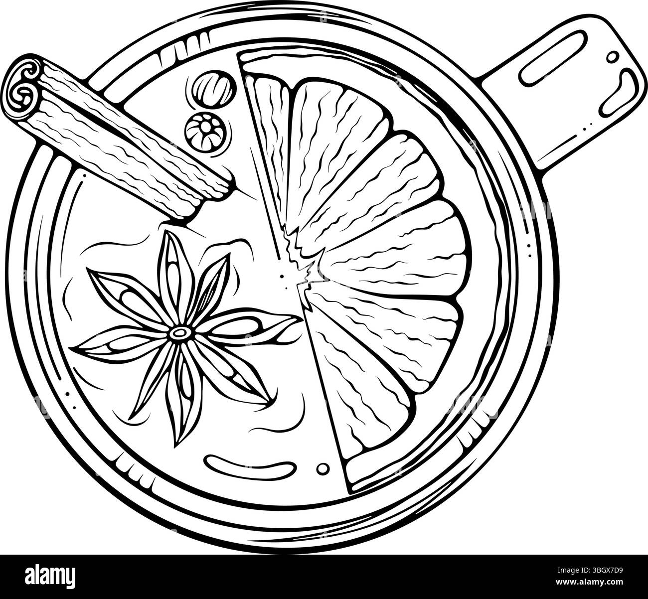 Blick von oben auf Glühwein mit Gewürzkunst Stock Vektor