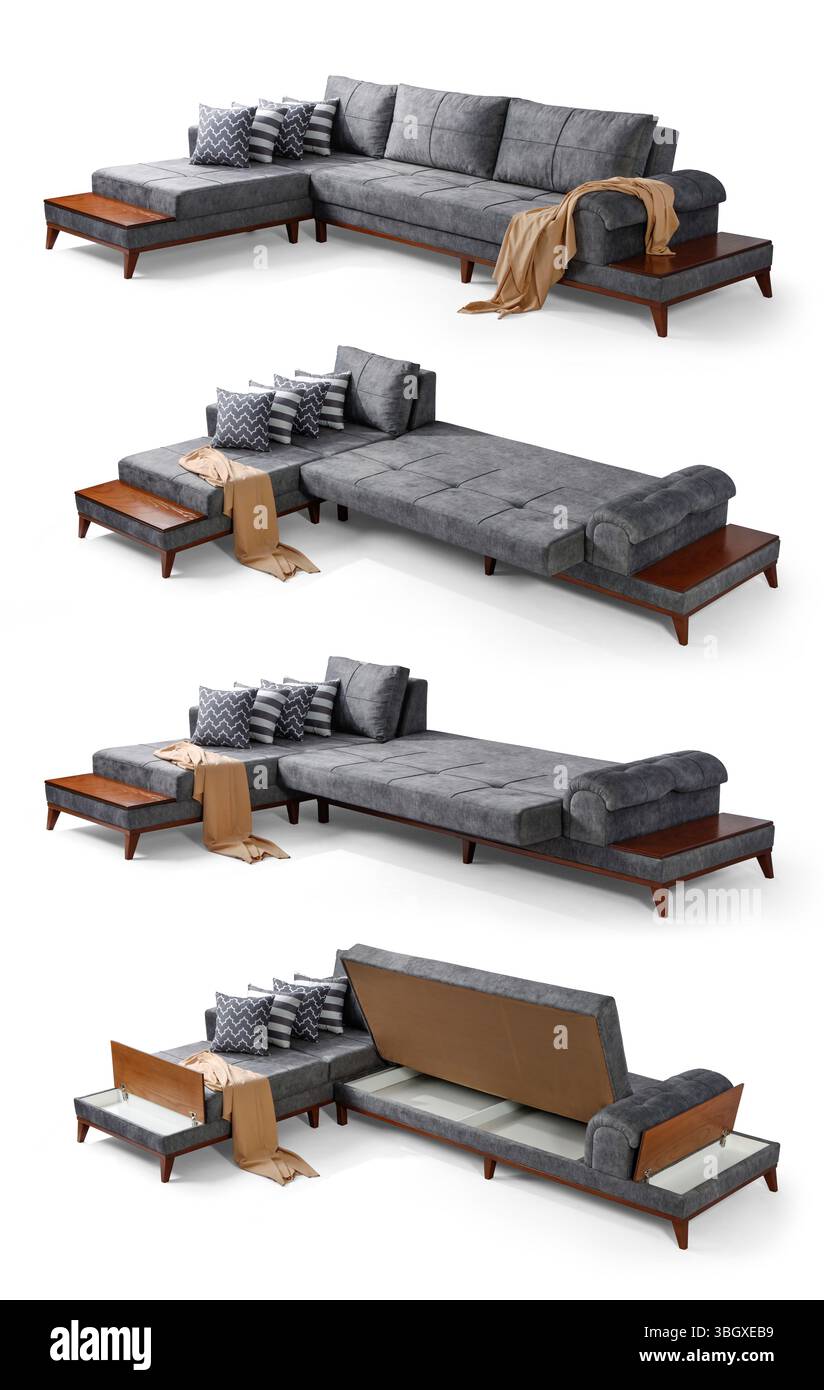 Eckmöbel isoliert auf weißem Hintergrund. L-Form Sofaset , L-Form Stockfoto