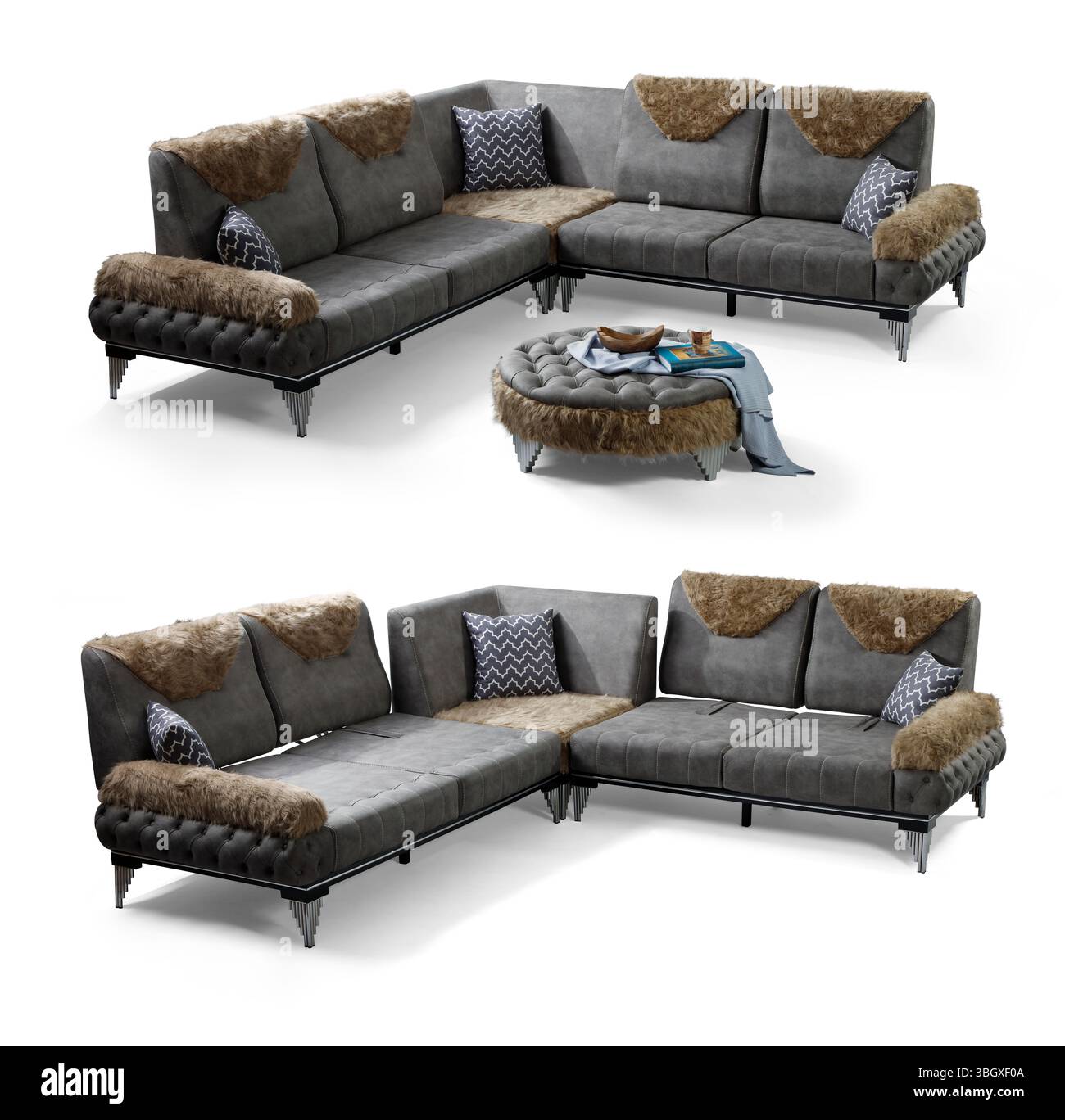 Eckmöbel isoliert auf weißem Hintergrund. L-Form Sofaset , L-Form Stockfoto