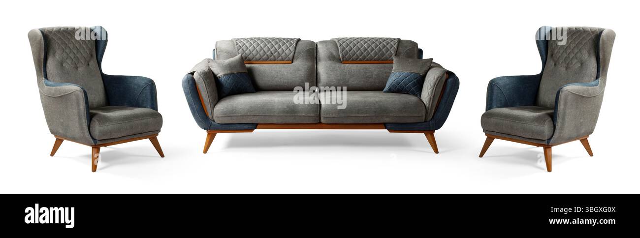 Moderne Möbel, halb auf weißem Hintergrund Stockfoto