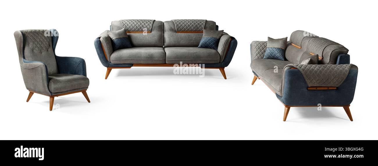 Moderne Möbel, halb auf weißem Hintergrund Stockfoto