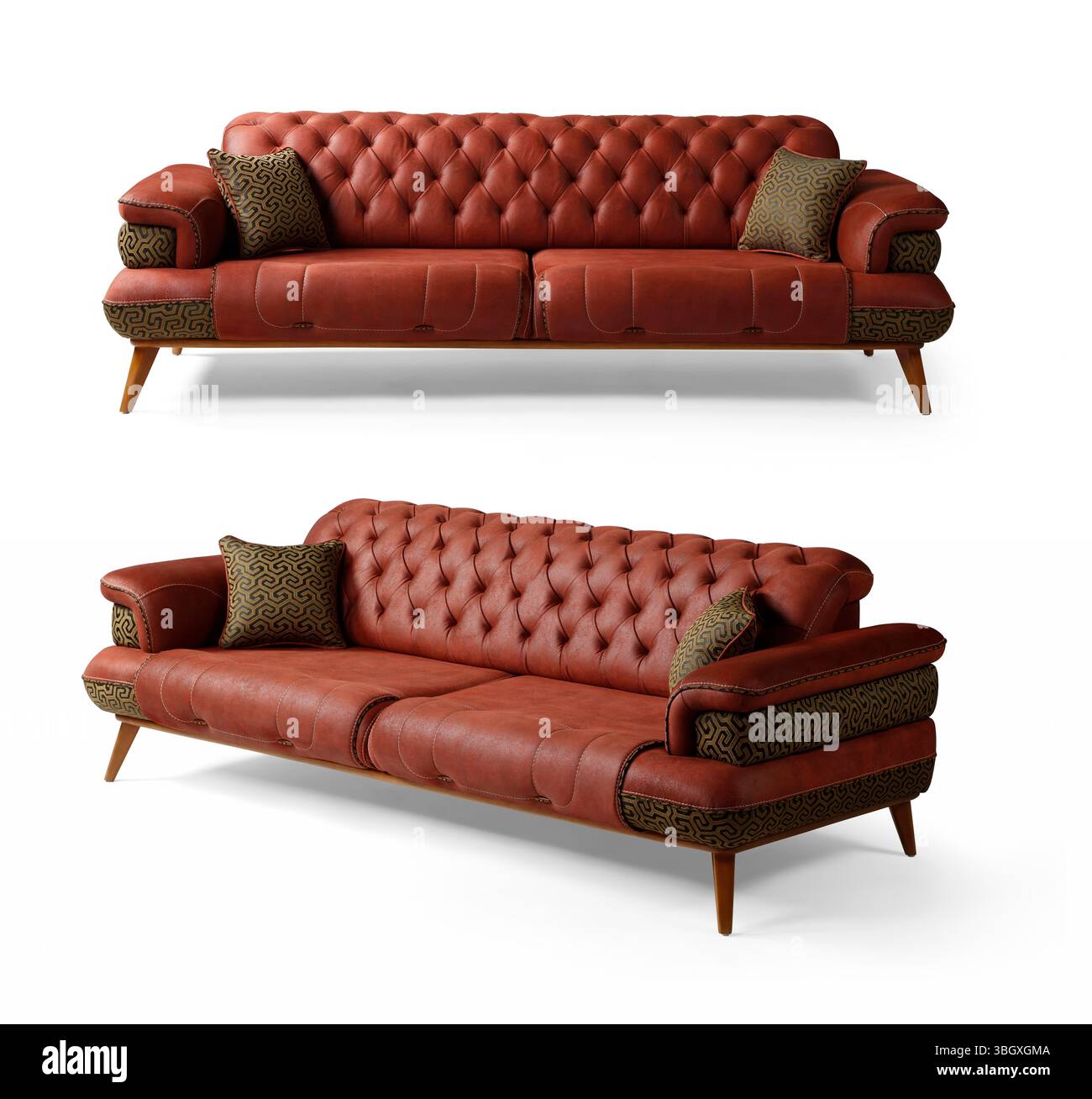 Sofa isoliert auf weißem Hintergrund. Verschiedene Blickwinkel Stockfoto