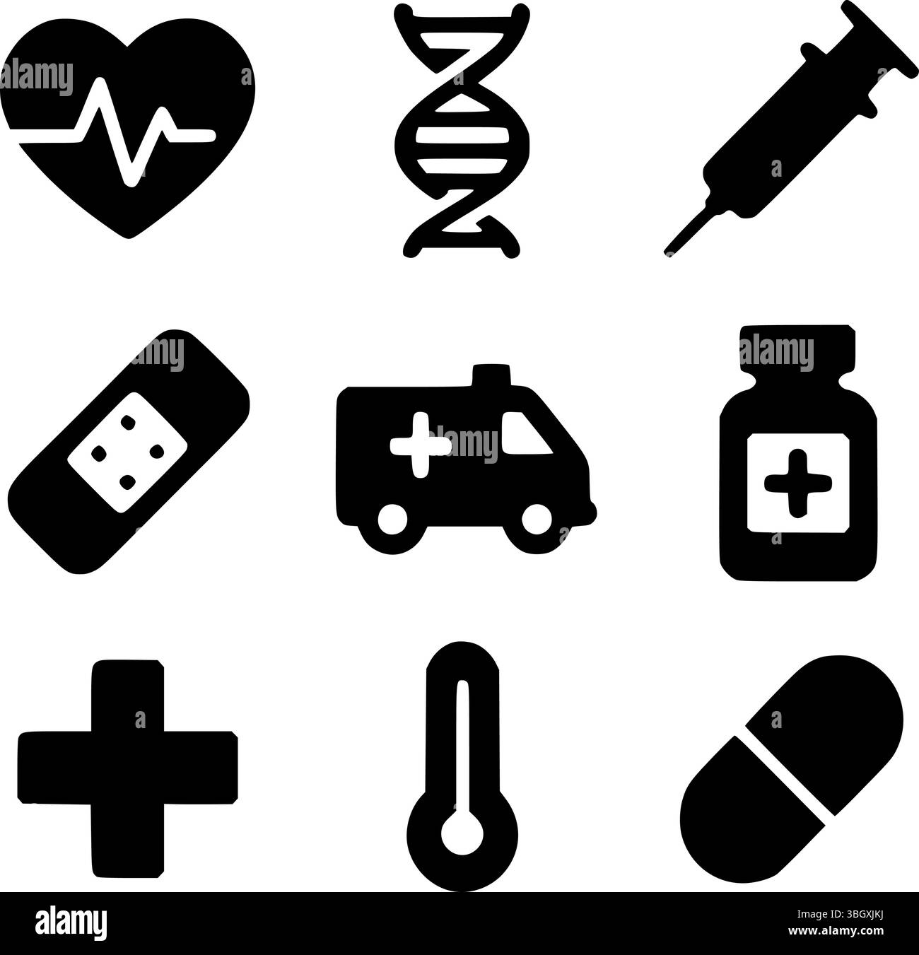 Medizinische und medizinische Geräte Silhouette Symbol Set | Notfall & Krankenhaus Vektor Symbole Stock Vektor